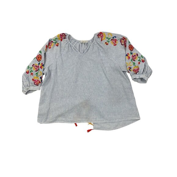 Neiman Marcus Women’s Embroidered Floral Tassels Cotton Blouse Size 1X - Picture 5 of 9
